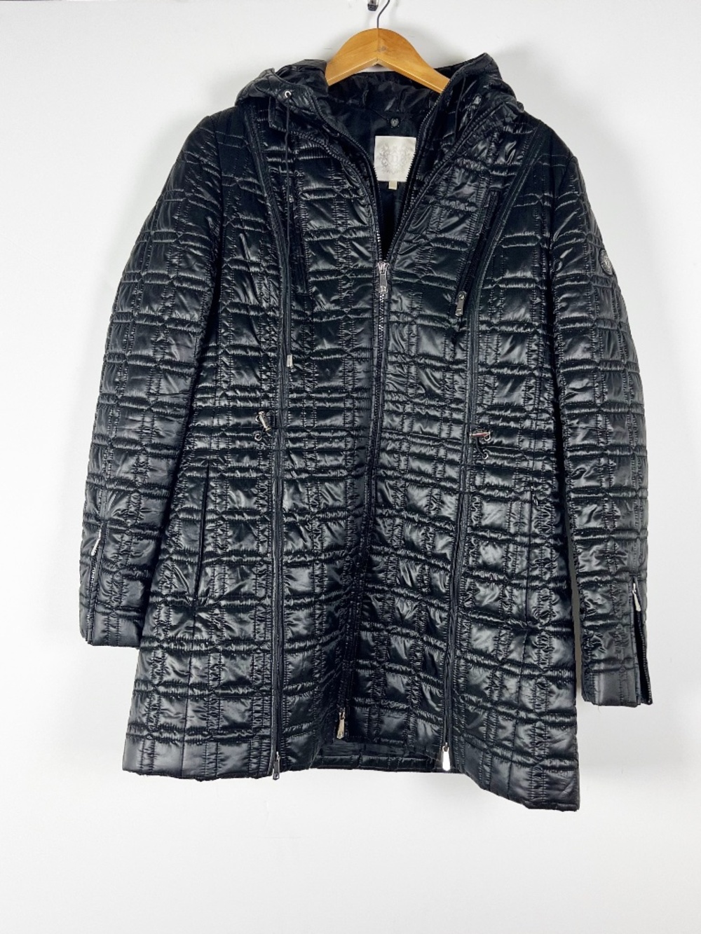 Dawn Levy Winny Double Layered Quilted Full Zip Hooded Jacket Black Large
